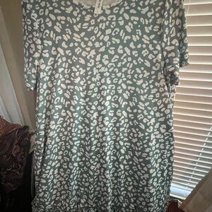 Tickled Teal Teal and White Leopard Print Tee Dress